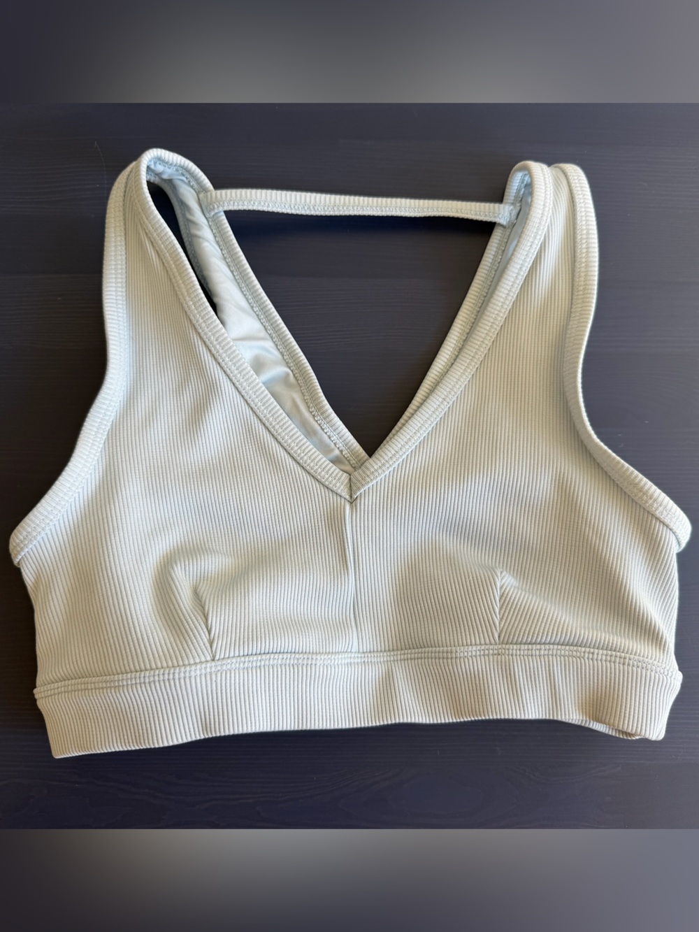 ALO Yoga Ribbed V-Neck Sports Bra in Light Blue